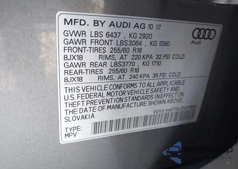 2018 Audi Q7 2.0T Premium from USA, damaged, VIN WA1LHAF78JD017858